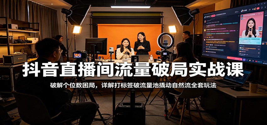 抖音直播间流量破局实战课：破解个位数困局，详解打标签破流量池撬动自然流全套玩法-hcnxn