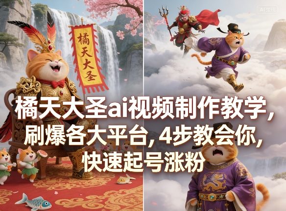 橘天大圣ai视频制作教学，刷爆各大平台，4步教会你，快速起号涨粉-hcnxn