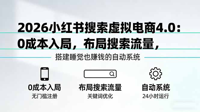 2026小红书搜索虚拟电商4.0：0成本入局，布局搜索流量，搭建睡觉也赚钱的自动系统-hcnxn