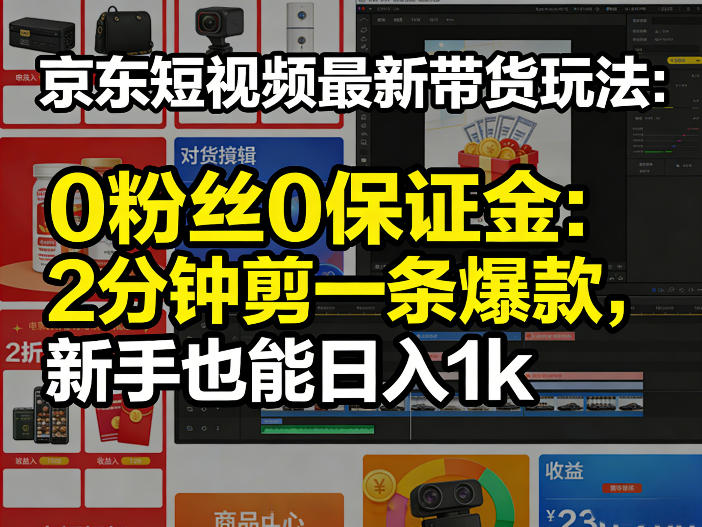 京东短视频最新带货玩法，0粉丝0保证金，2分钟剪一条爆款，新手也能日入1k+【揭秘】-hcnxn