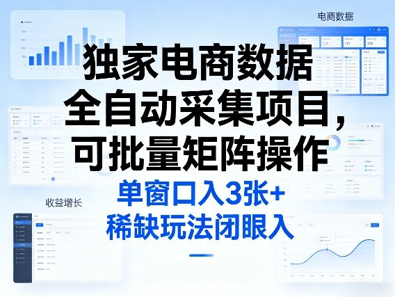 独家电商数据全自动采集项目，可批量矩阵操作，单窗口日入3张+，稀缺玩法闭眼入【揭秘】-hcnxn