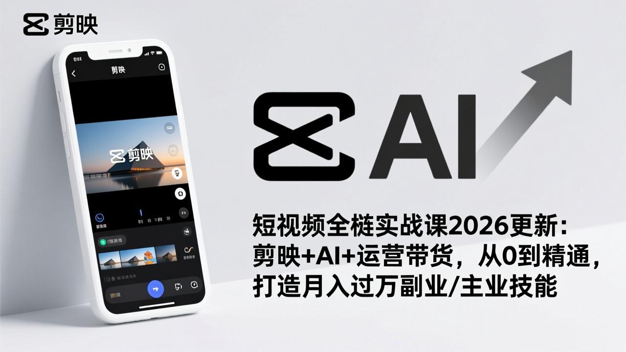 短视频全栈实战课2026更新：剪映+AI+运营带货，从0到精通，打造月入过万副业/主业技能-hcnxn