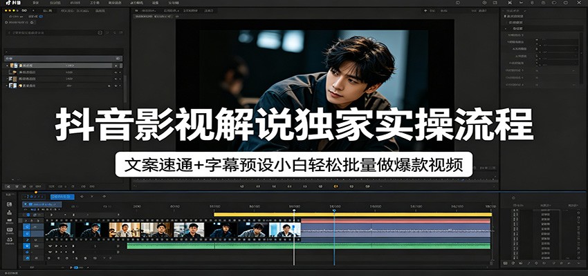 抖音影视解说独家实操流程，文案速通+字幕预设小白轻松批量做爆款视频-hcnxn