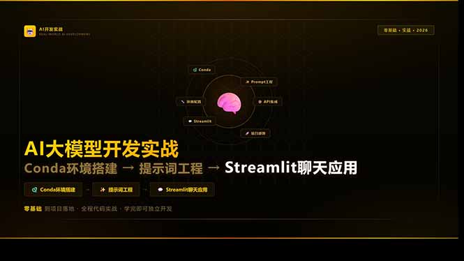 AI大模型开发实战：Conda环境搭建→提示词工程→Streamlit聊天应用，零基础到项目落地-hcnxn