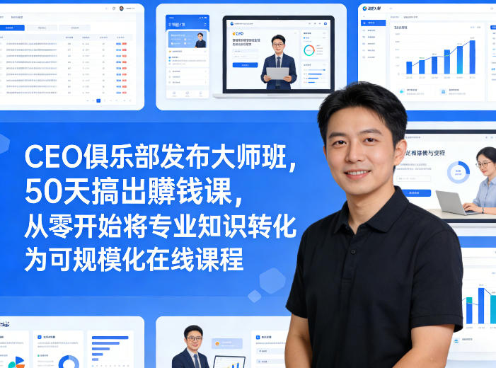 CEO俱乐部发布大师班，50天搞出賺钱课，从零开始将专业知识转化为可规模化在线课程-hcnxn