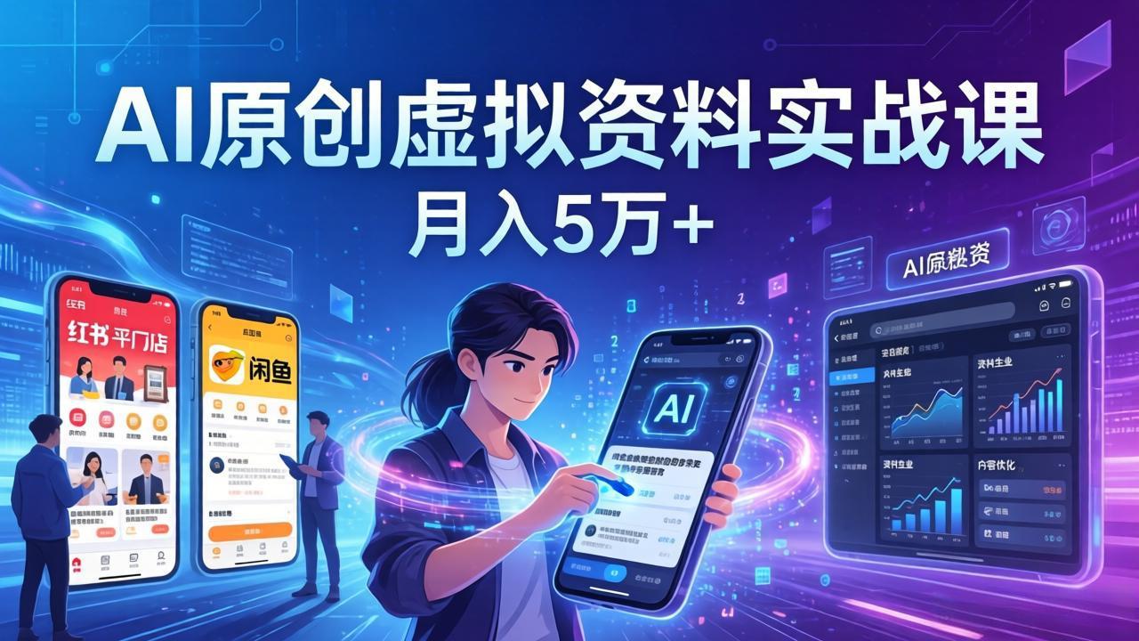 AI原创虚拟资料实战课：2026新机会，小红书闲鱼开店，普通人用AI轻松变现，月入5万+-hcnxn