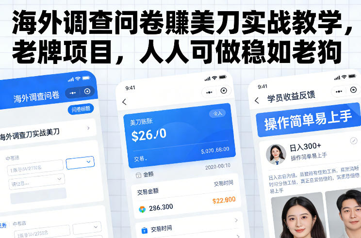 海外调查问卷賺美刀实战教学，老牌项目，人人可做稳如老狗-hcnxn