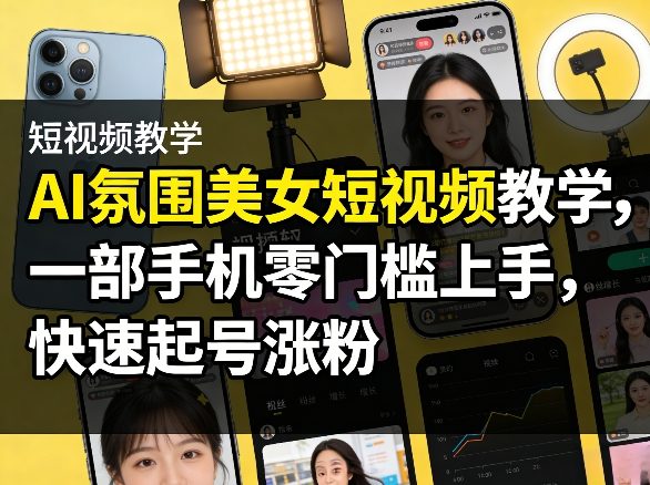 AI氛围美女短视频教学，一部手机零门槛上手，快速起号涨粉-hcnxn