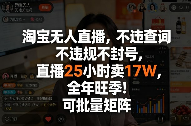 淘宝无人直播，不违规不封号，直播25小时卖17W，全年旺季！可批量矩阵【揭秘】-hcnxn