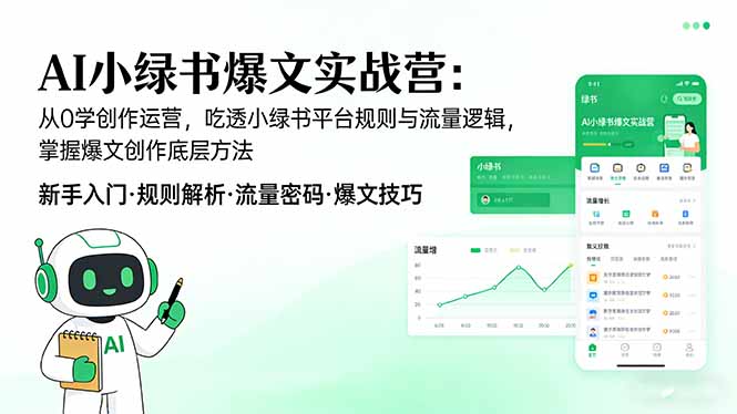 AI 小绿书爆文实战营：从0学创作运营，吃透小绿书平台规则与流量逻辑，掌握爆文创作底层方法-hcnxn