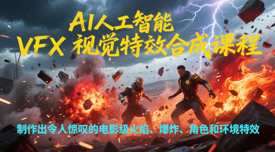 AI人工智能VFX视觉特效合成课程，制作出令人惊叹的电影级火焰、爆炸、角色和环境特效-hcnxn
