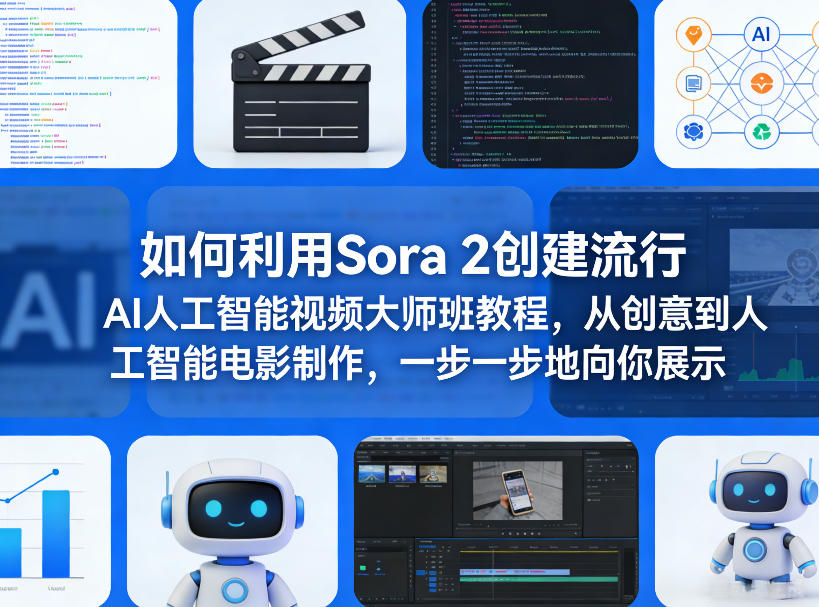 如何利用Sora 2创建流行AI人工智能视频大师班教程，从创意到人工智能电影制作，一步一步地向你展示-hcnxn