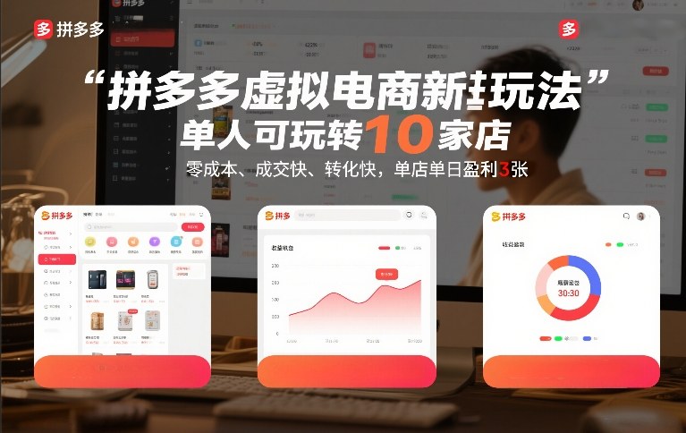 拼多多虚拟电商新玩法，单人可玩转10家店，零成本、成交快、转化快，单店单日盈利3张【揭秘】-hcnxn