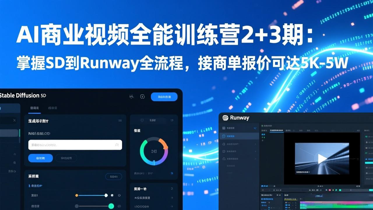 AI商业视频全能训练营2+3期：掌握SD到Runway全流程，接商单报价可达5K-5W-hcnxn