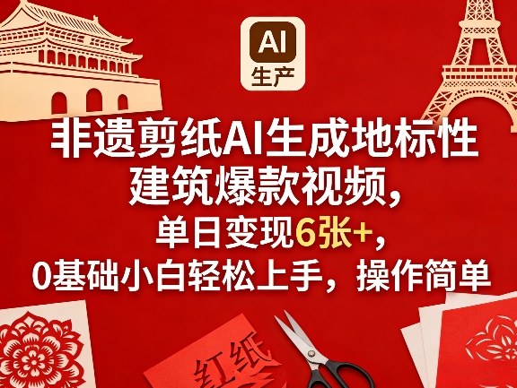 非遗剪纸AI生成地标性建筑爆款视频，单日变现6张+，0基础小白轻松上手，操作简单-hcnxn