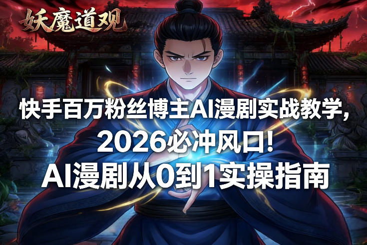 快手百万粉丝博主AI漫剧实战教学，2026必冲风口！AI漫剧从0到1实操指南-hcnxn