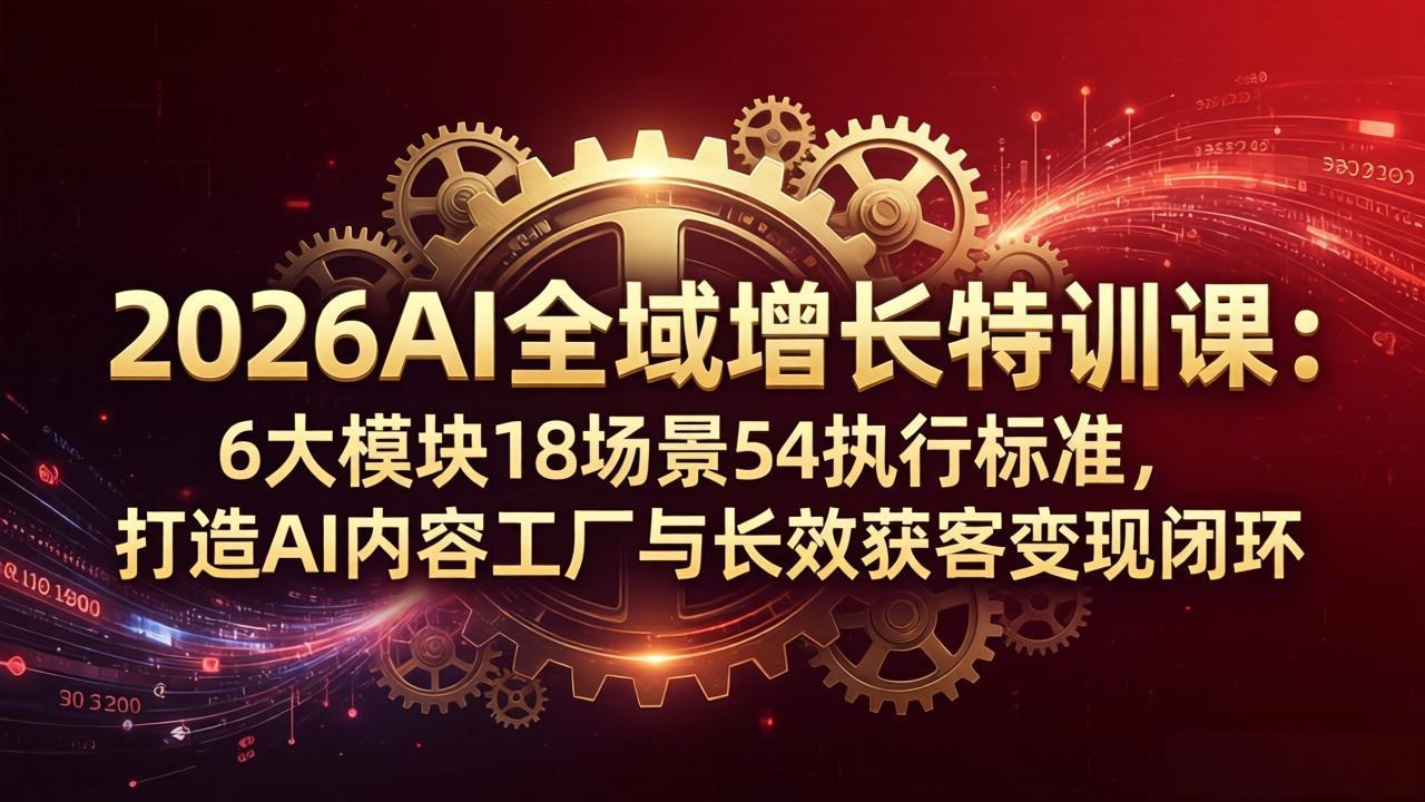 2026AI全域增长特训课：6大模块18场景54执行标准，打造AI内容工厂与长效获客变现闭环-hcnxn