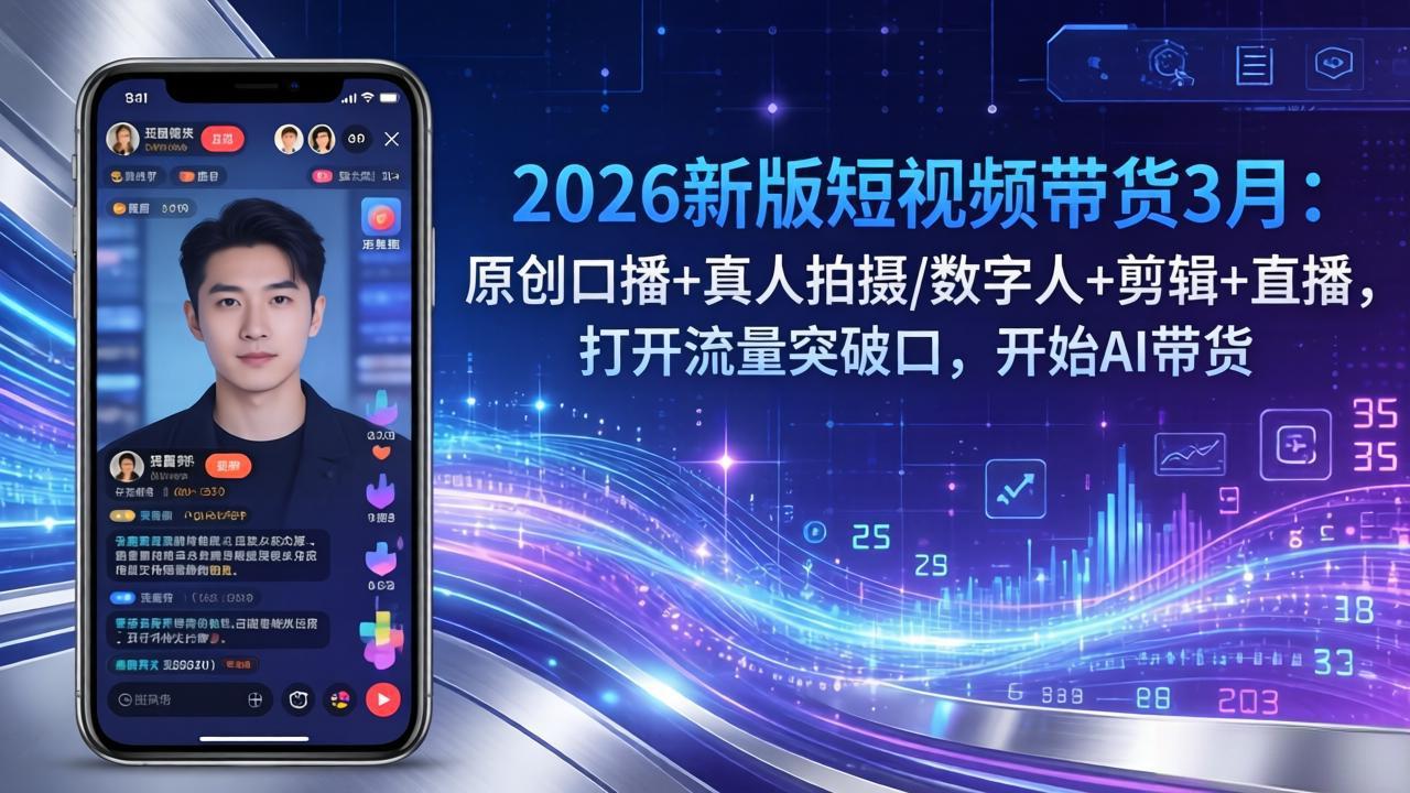 2026新版短视频带货3月：原创口播+真人拍摄/数字人+剪辑+直播，打开流量突破口，开始AI带货-hcnxn