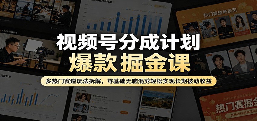 视频号分成计划爆款掘金课：多热门赛道玩法拆解，零基础无脑混剪轻松实现长期被动收益-hcnxn