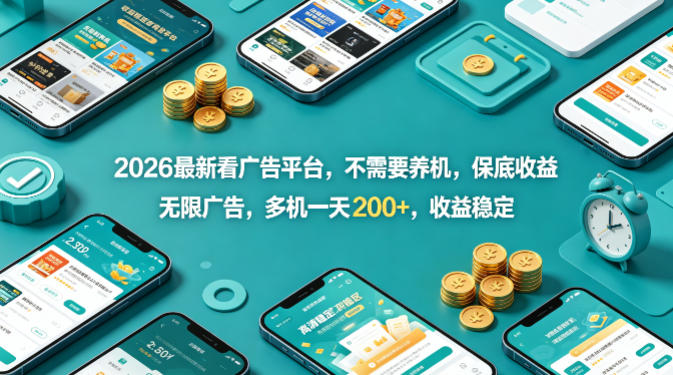 2026最新看广告平台，不需要养机，保底收益，无限广告，多机一天200+，收益稳定【揭秘】-hcnxn