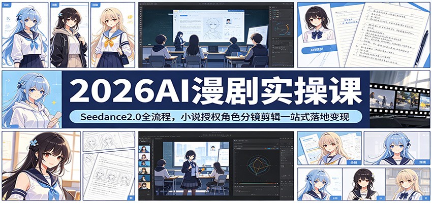 2026AI漫剧实操课：Seedance2.0全流程，小说授权角色分镜剪辑一站式落地变现-hcnxn