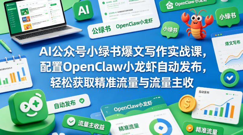 AI公众号小绿书爆文写作实战课，配置OpenClaw小龙虾自动发布，轻松获取精准流量与流量主收益-hcnxn