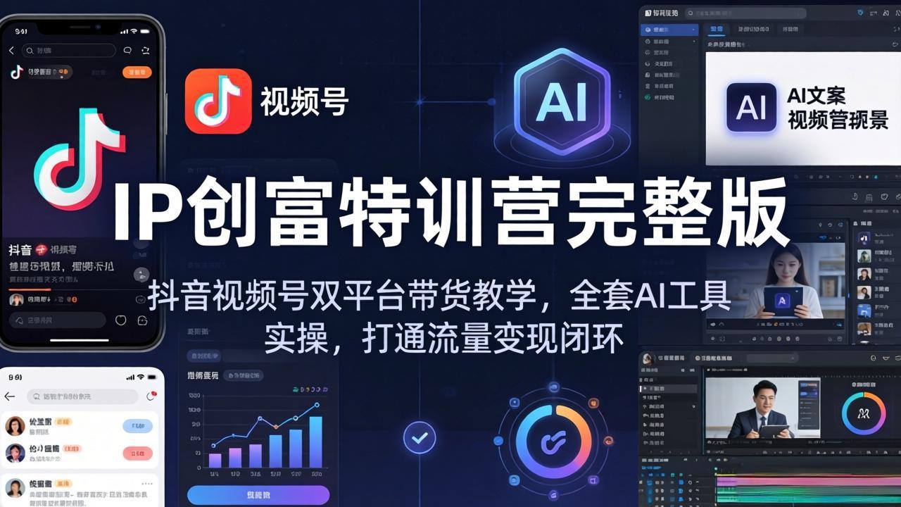 IP创富特训营完整版：抖音视频号双平台带货教学，全套AI工具实操，打通流量变现闭环-hcnxn