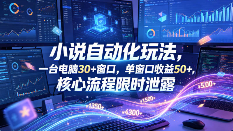 小说挂G自动化玩法，一台电脑30+窗口，单窗口收益50+，核心流程限时泄露【揭秘】-hcnxn