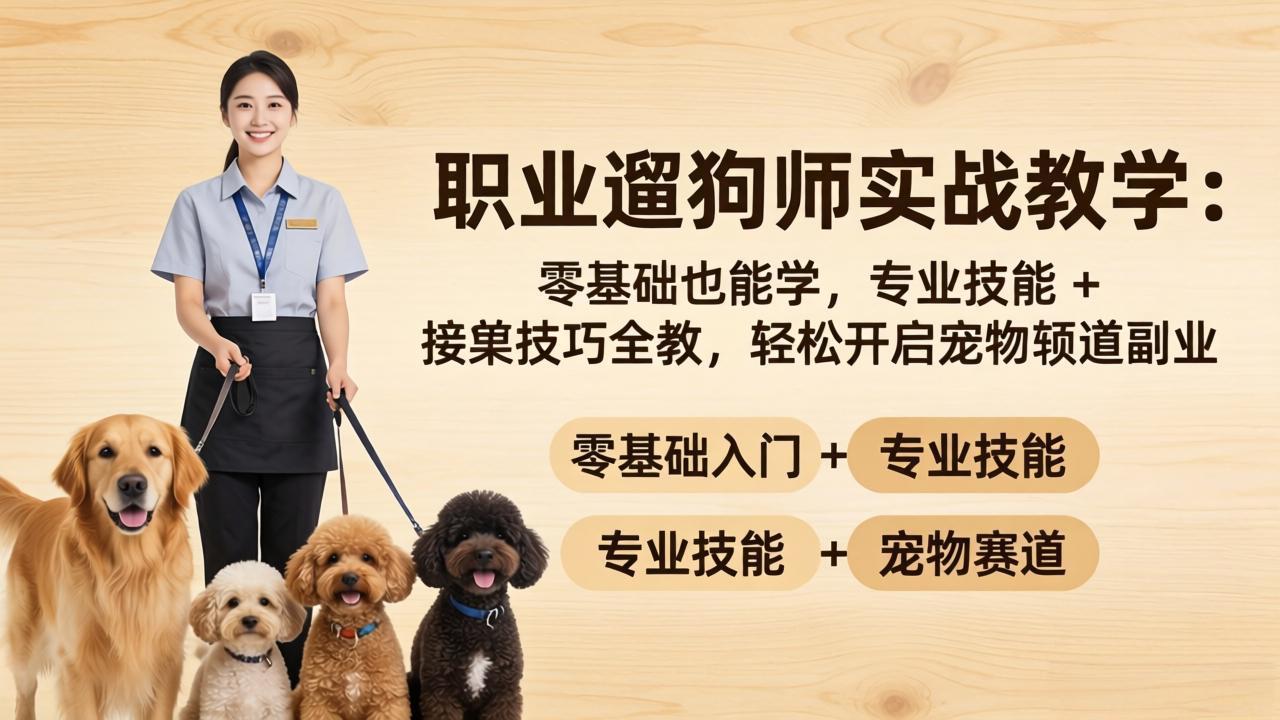 职业遛狗师实战教学：零基础也能学，专业技能 + 接单技巧全教，轻松开启宠物赛道副业-hcnxn