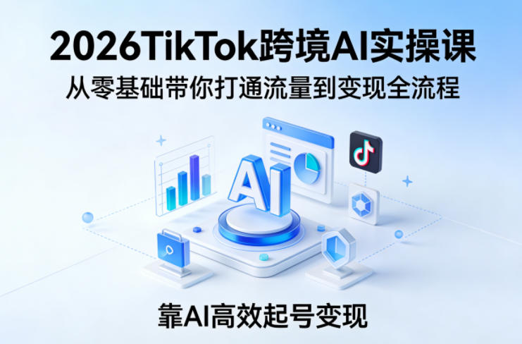 2026TikTok跨境AI实操课，从零基础带你打通流量到变现全流程，靠AI高效起号变现-hcnxn
