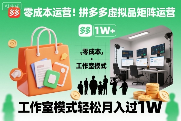 零成本运营！拼多多虚拟品矩阵运营，工作室模式轻松月入过1W-hcnxn