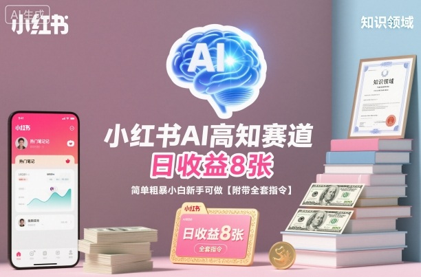 小红书AI高知赛道，日收益8张，简单粗暴小白新手可做【附带全套指令】-hcnxn