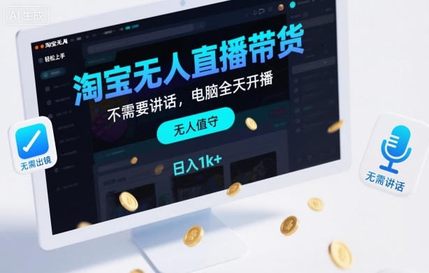 淘宝无人直播带货，不需要出镜，不需要讲话，电脑全天开播，轻松上手，日入1k+【揭秘】-hcnxn