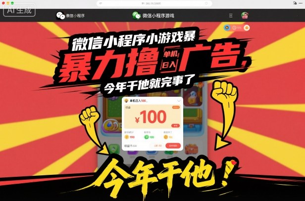 微信小程序小游戏暴力撸广告，单机日入100，今年干他就完事了-hcnxn