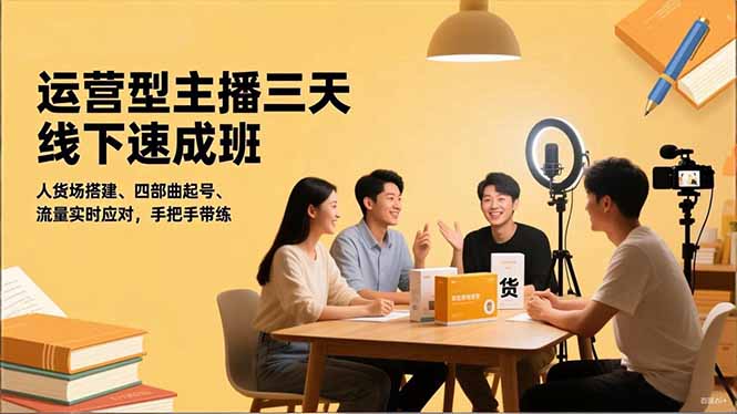 运营型主播三天线下班，人货场搭建,四部曲起号,流量实时应对，手把手带练-hcnxn