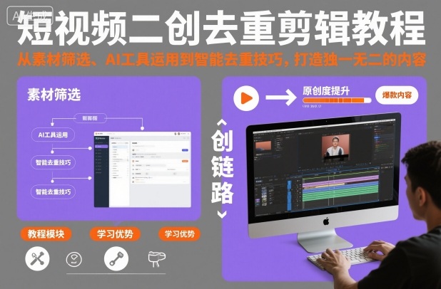 短视频二创去重剪辑教程，从素材筛选、AI工具运用到智能去重技巧，打造独一无二的内容-hcnxn