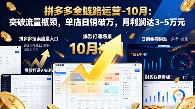 拼多多全链路运营-10月：突破流量瓶颈，单店日销破万，月利润达3-5万元-hcnxn