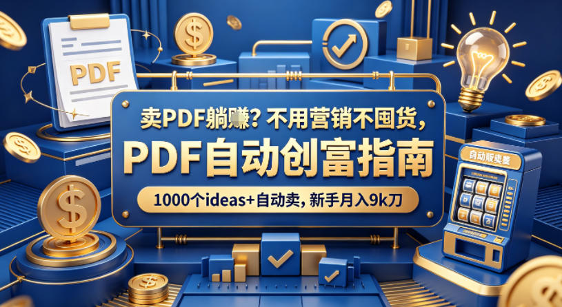 卖PDF躺賺？不用营销不囤货，PDF自动创富指南，1000个ideas+自动卖，新手月入9k刀【原创双语字幕】-hcnxn