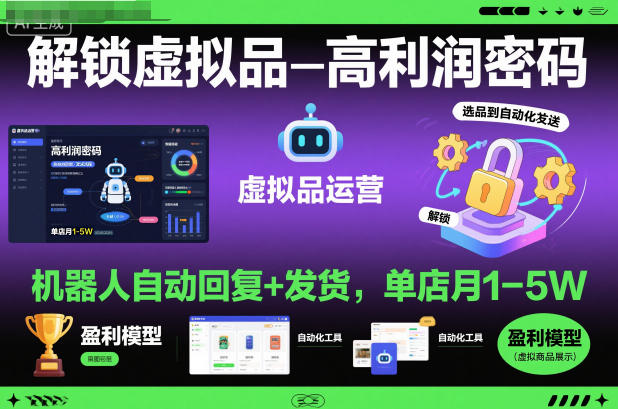 解锁虚拟品高利润密码：机器人自动回复+发货，单店月1-5W【揭秘】-hcnxn