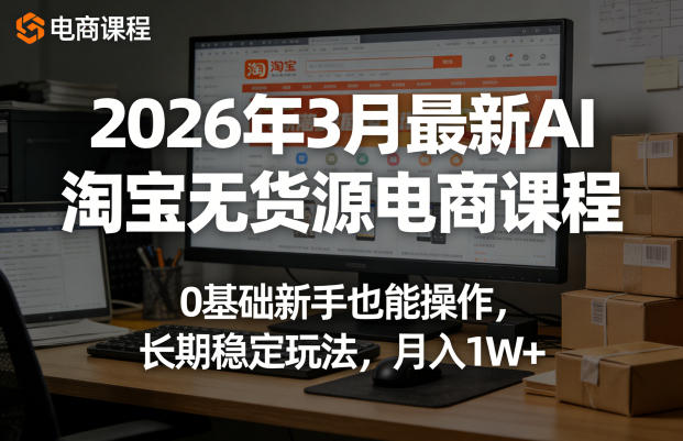 2026年3月最新AI淘宝无货源电商课程，0基础新手也能操作，长期稳定玩法，月入1W+-hcnxn