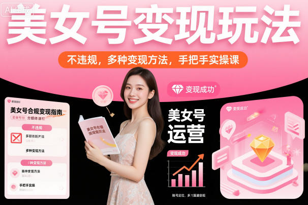 美女号变现玩法，不违规，多种变现方法，手把手实操课-hcnxn