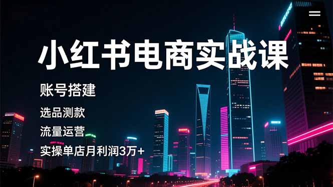 小红书电商实战课，账号搭建，选品测款，流量运营，实操月利润3万+-hcnxn