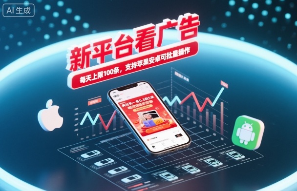 新平台看广告，养好机一条0.3到5米，每天上限100条，支持苹果安卓可批量操作-hcnxn