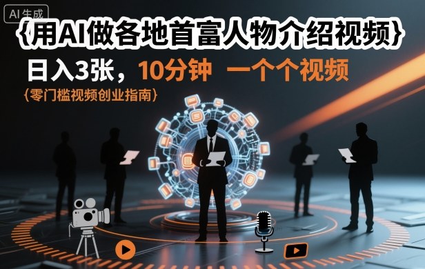 用AI做各地首富人物介绍视频，日入3张，10分钟一个视频-hcnxn