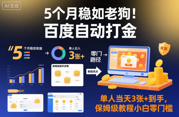 5个月稳如老狗！百度自动打金，单人当天3张+到手，保姆级教程小白零门槛【揭秘】-hcnxn