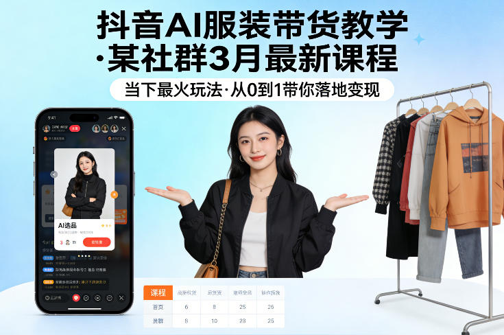 抖音AI服装带货教学，某社群3月最新课程，当下最火玩法，从0到1带你落地变现-hcnxn