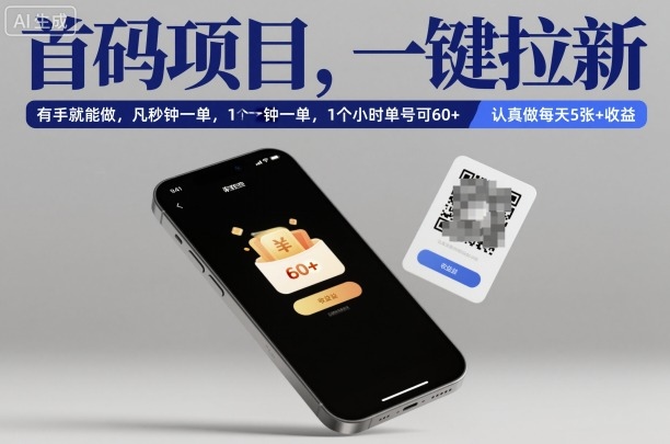 首码项目，一键拉新，有手就能做，几秒钟一单，1个小时单号可60+，认真做每天5张+收益【揭秘】-hcnxn