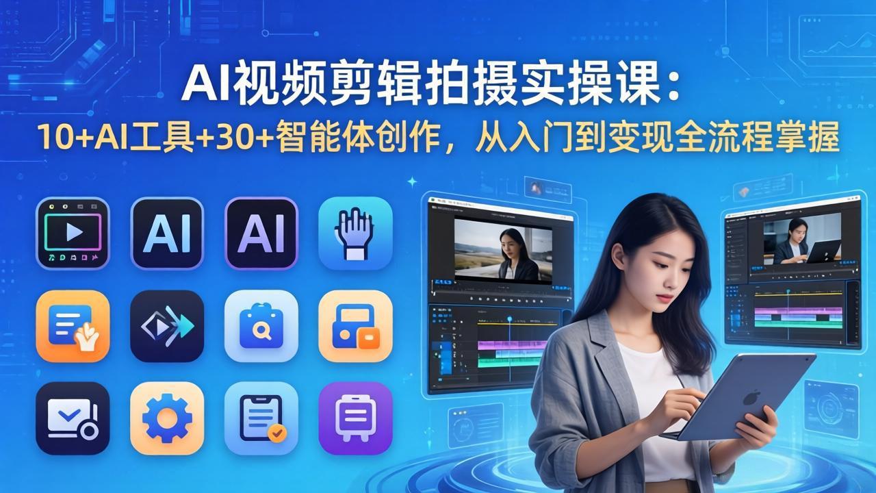AI 视频剪辑拍摄实操课：10+AI工具+30+智能体创作，从入门到变现全流程掌握-hcnxn