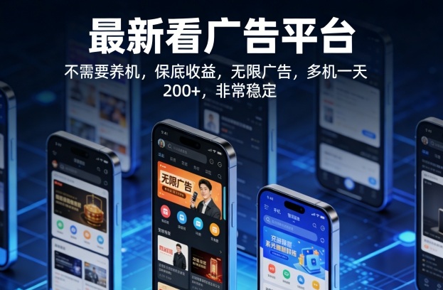 最新看广告平台，不需要养机，保底收益，无限广告，多机一天200+，非常稳定【揭秘】-hcnxn