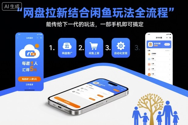 网盘拉新结合闲鱼玩法全流程，能传给下一代的玩法，一部手机即可搞定(附入口渠道以及实操教程)-hcnxn